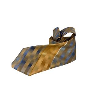 Stafford Essentials Mens Silk Blend Necktie Gold Bronze Blue Striped Classic Tie